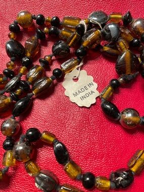 Handmade Amber & Black Glass Beaded Necklace - Made in India